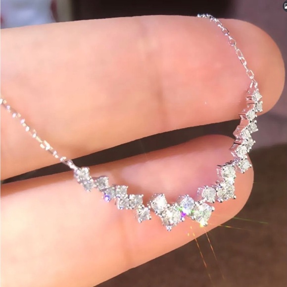 Curved CZ Necklace - Picture 1 of 8